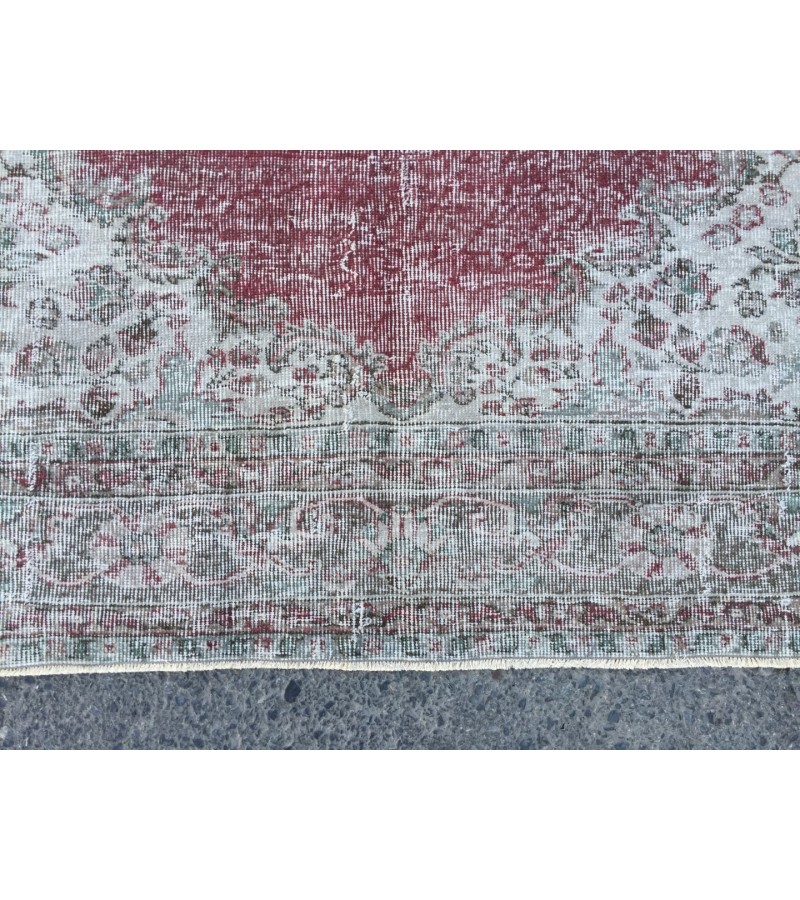 7x10 faded red gray vintage rug, , Turkish bedroom rug, 6'8 X 10' area rug