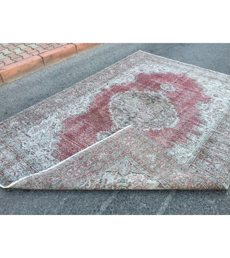 7x10 faded red gray vintage rug, , Turkish bedroom rug, 6'8 X 10' area rug
