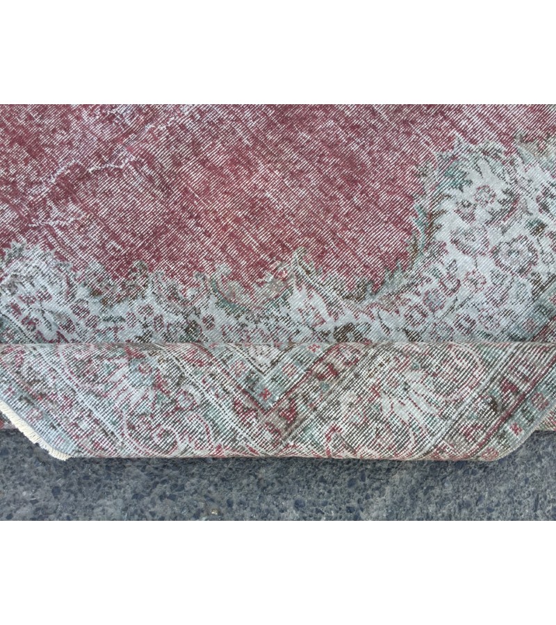 7x10 faded red gray vintage rug, , Turkish bedroom rug, 6'8 X 10' area rug