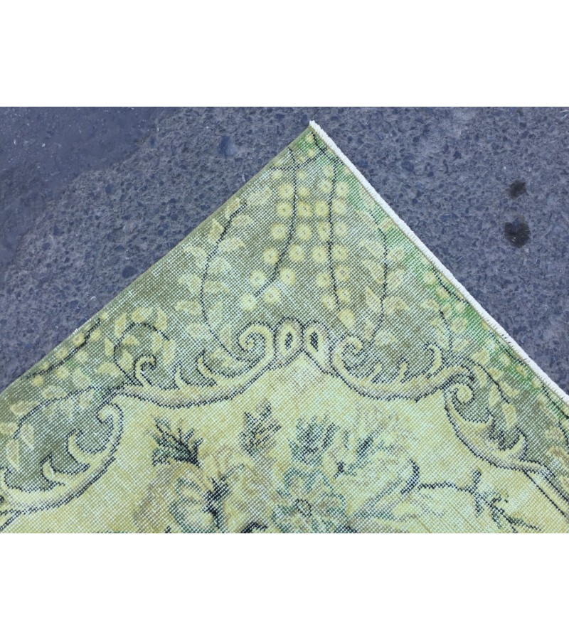 7x10 rustic green bedroom rug, retro rug, boho green rug, 6'8 X 10' wool rug