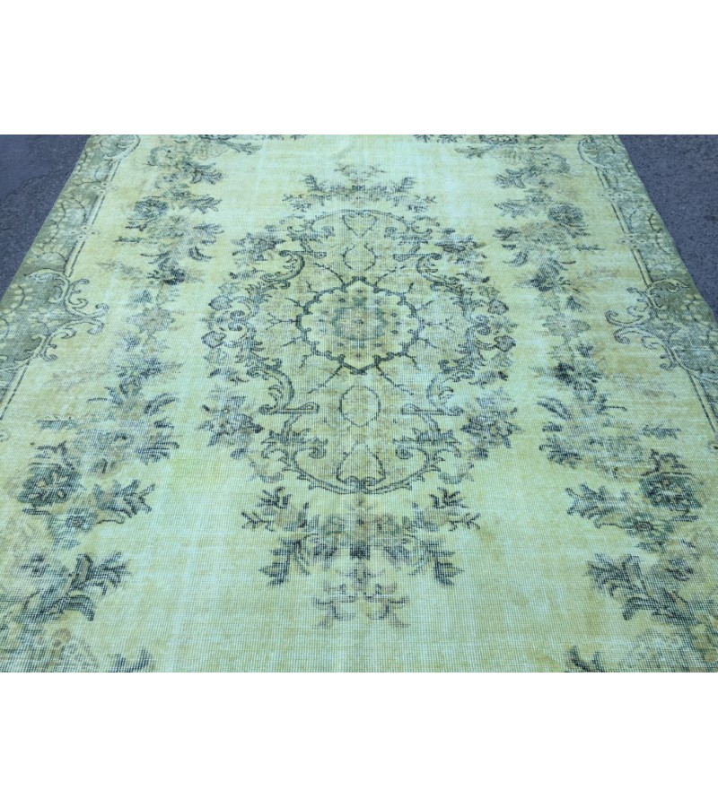 7x10 rustic green bedroom rug, retro rug, boho green rug, 6'8 X 10' wool rug