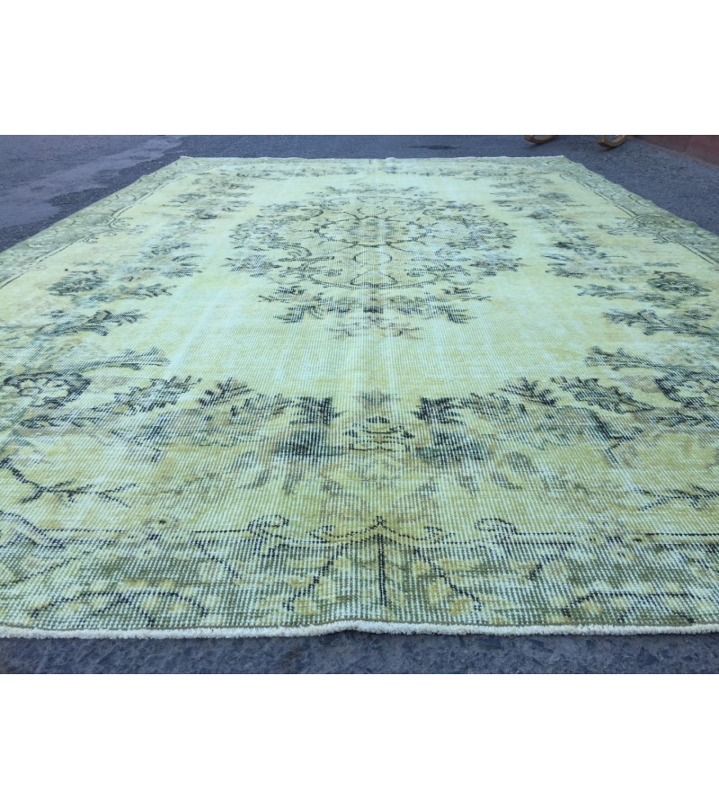 7x10 rustic green bedroom rug, retro rug, boho green rug, 6'8 X 10' wool rug