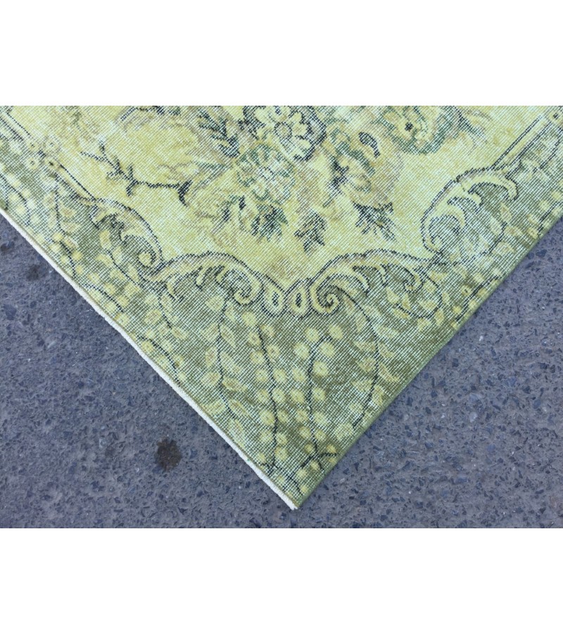 7x10 rustic green bedroom rug, retro rug, boho green rug, 6'8 X 10' wool rug