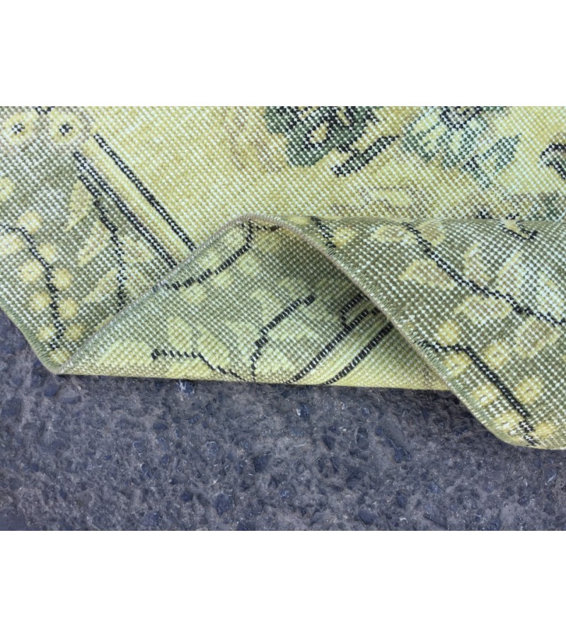 7x10 rustic green bedroom rug, retro rug, boho green rug, 6'8 X 10' wool rug