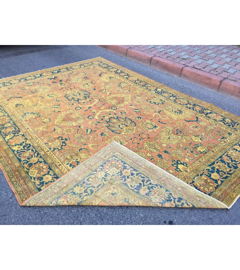 8x11 oversize Oushak rug , red yellow green rug, 7'11 X 11'2 Handmade vintage rug