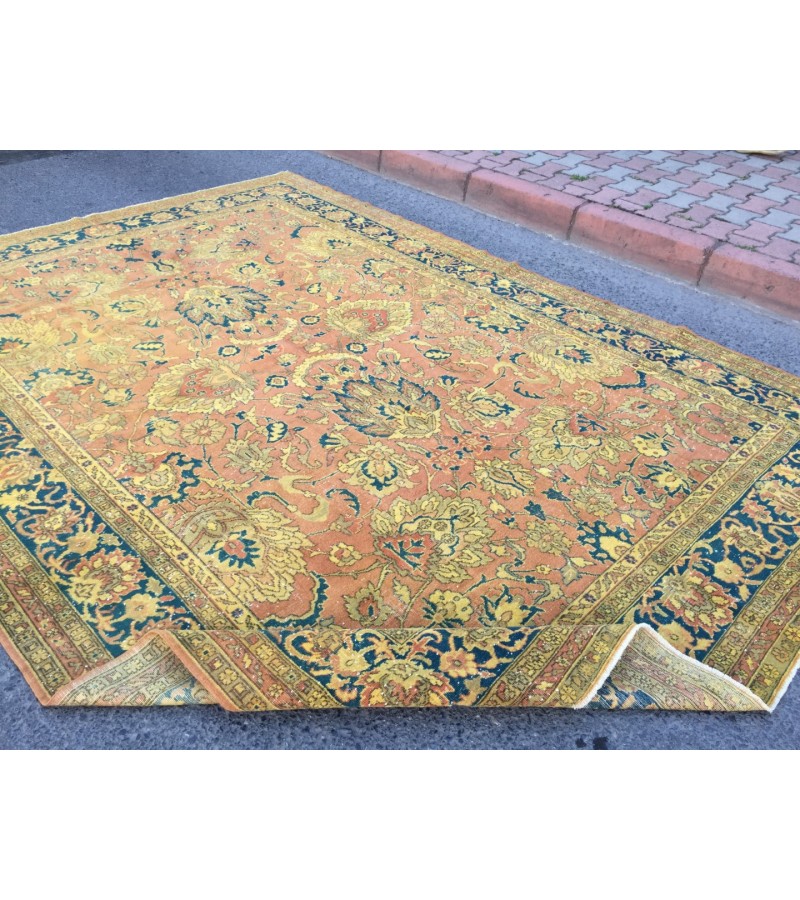 8x11 oversize Oushak rug , red yellow green rug, 7'11 X 11'2 Handmade vintage rug