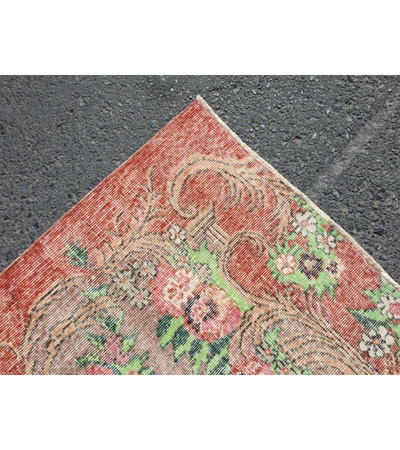 7x11 oversize retro rug, Area rug, Brown Orange Green Living room rug,7'3 X 10'9 Floral Bedroom rug