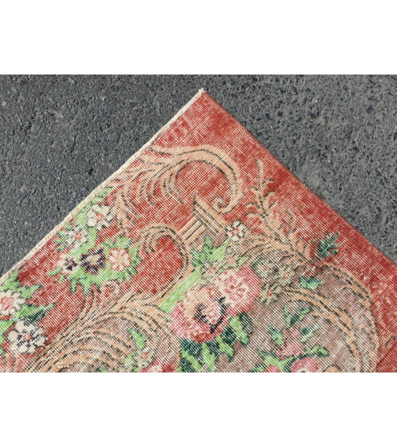 7x11 oversize retro rug, Area rug, Brown Orange Green Living room rug,7'3 X 10'9 Floral Bedroom rug