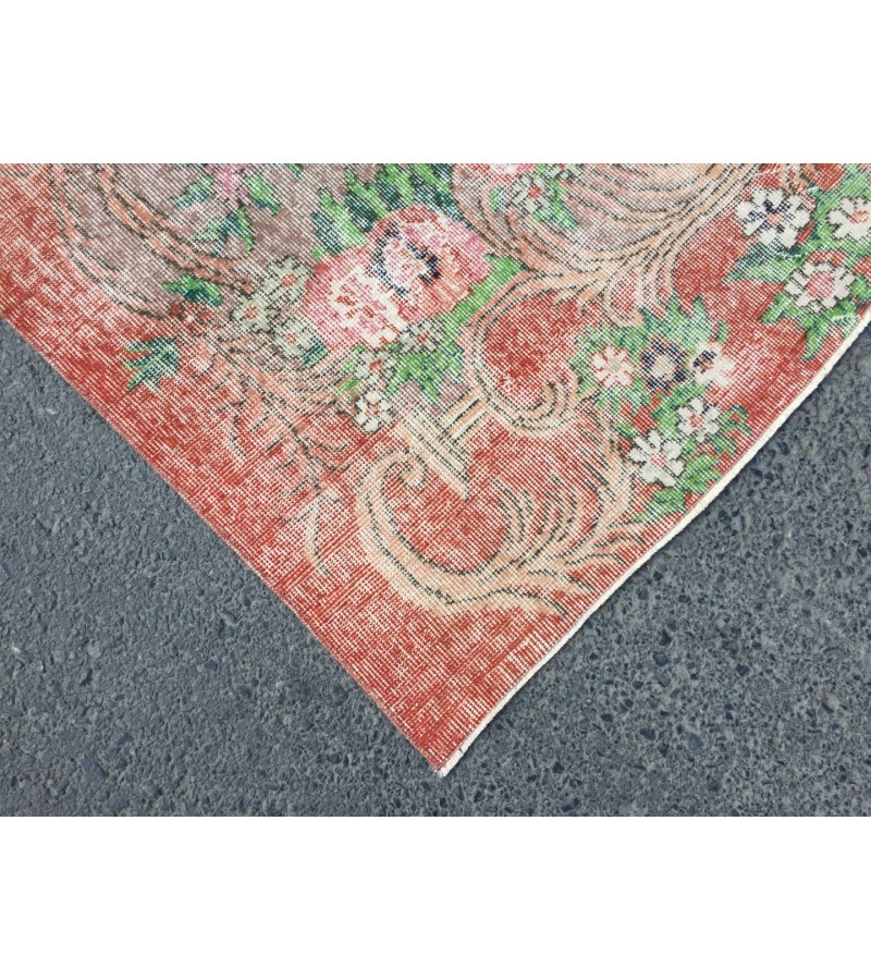 7x11 oversize retro rug, Area rug, Brown Orange Green Living room rug,7'3 X 10'9 Floral Bedroom rug