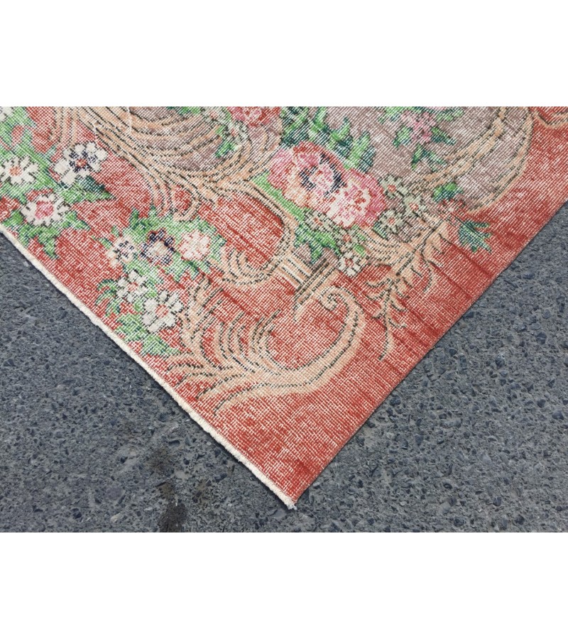 7x11 oversize retro rug, Area rug, Brown Orange Green Living room rug,7'3 X 10'9 Floral Bedroom rug