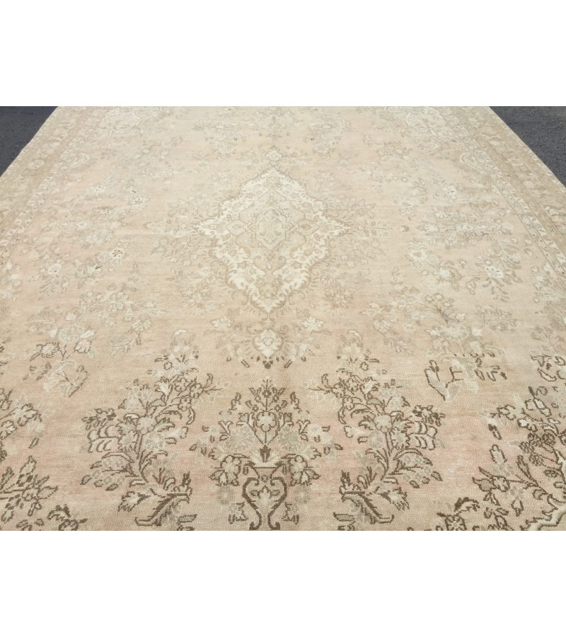 10x13 woven wool rug, beige brown rug, , Vintage Rug, 9'7 X 12'6 faded rug