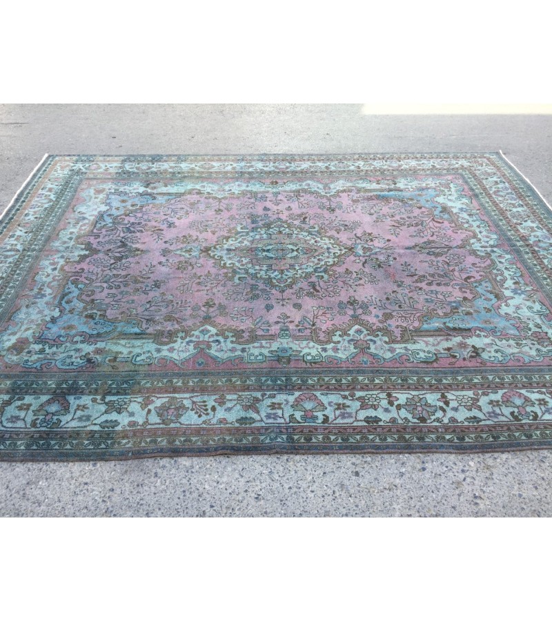 10x13 oversize handmade rug, Vintage Pink Teal Rug , 10' X 13'1 Retro rug , Nomadic rug