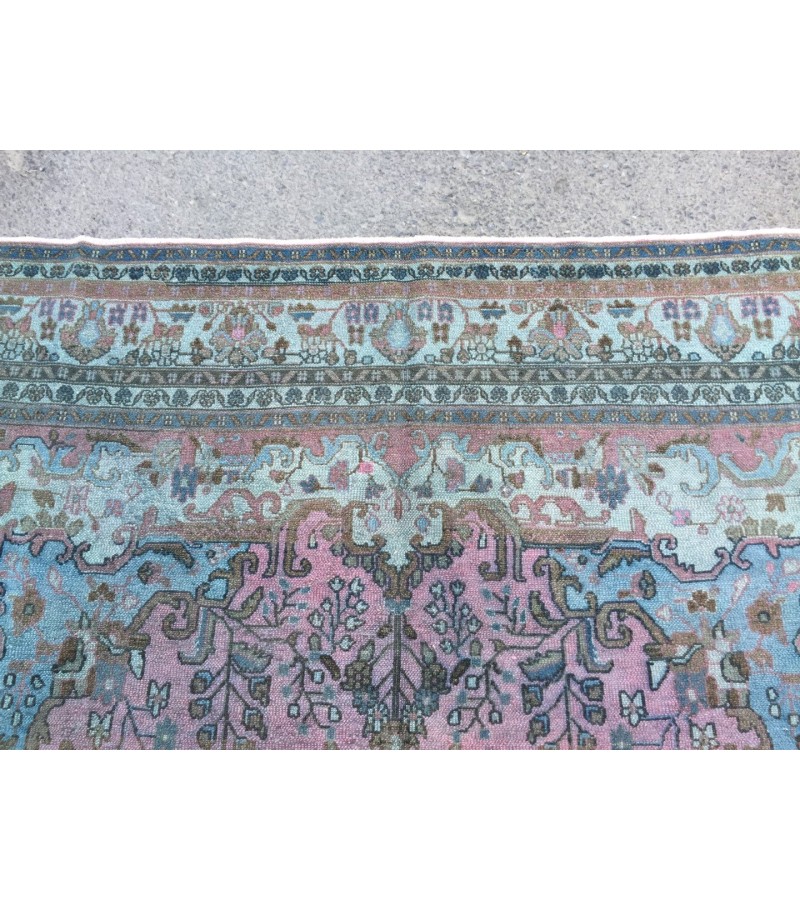 10x13 oversize handmade rug, Vintage Pink Teal Rug , 10' X 13'1 Retro rug , Nomadic rug