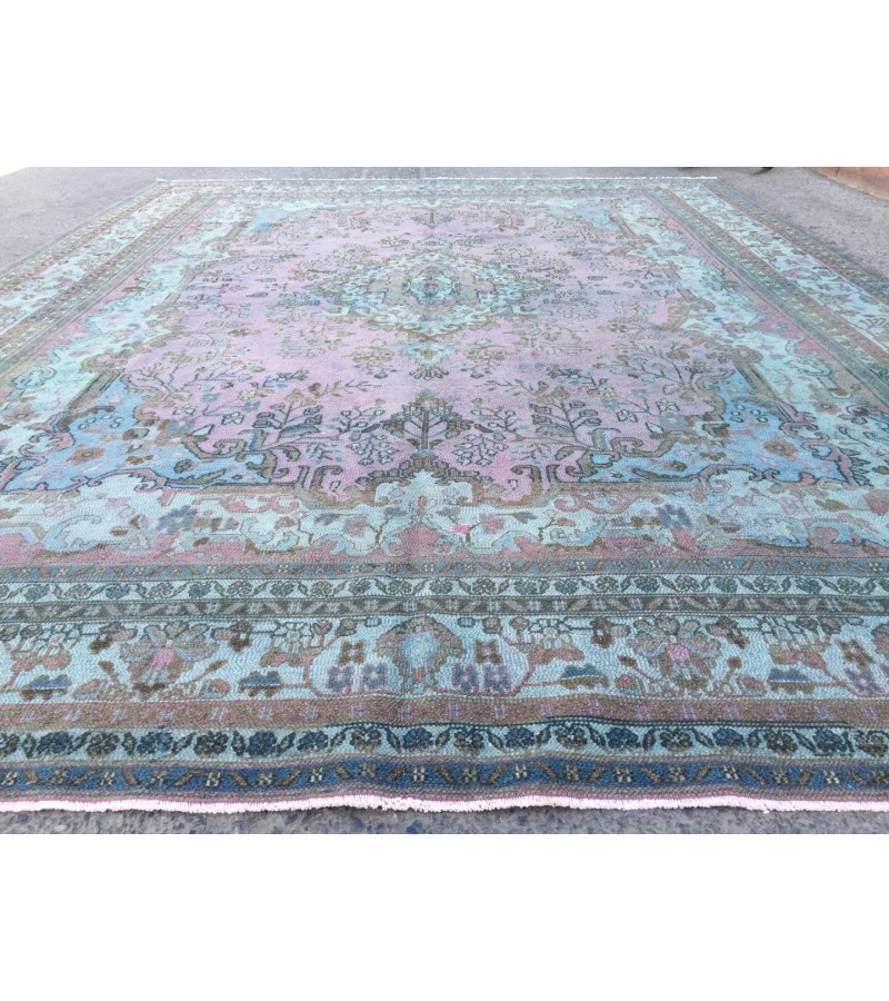 10x13 oversize handmade rug, Vintage Pink Teal Rug , 10' X 13'1 Retro rug , Nomadic rug