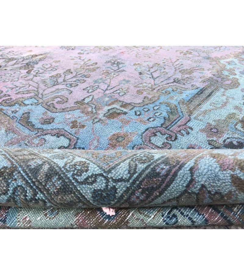 10x13 oversize handmade rug, Vintage Pink Teal Rug , 10' X 13'1 Retro rug , Nomadic rug