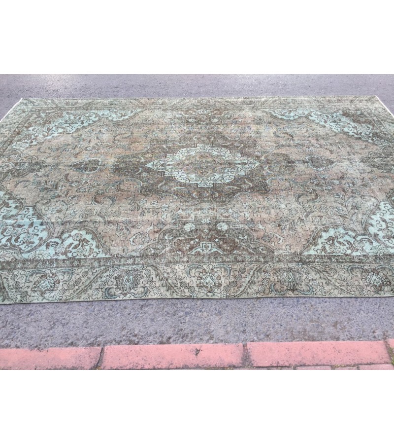 9x14 distressed woven rug, wool area rug, dining room rug, 9'4 X 13'8 Persian Rug