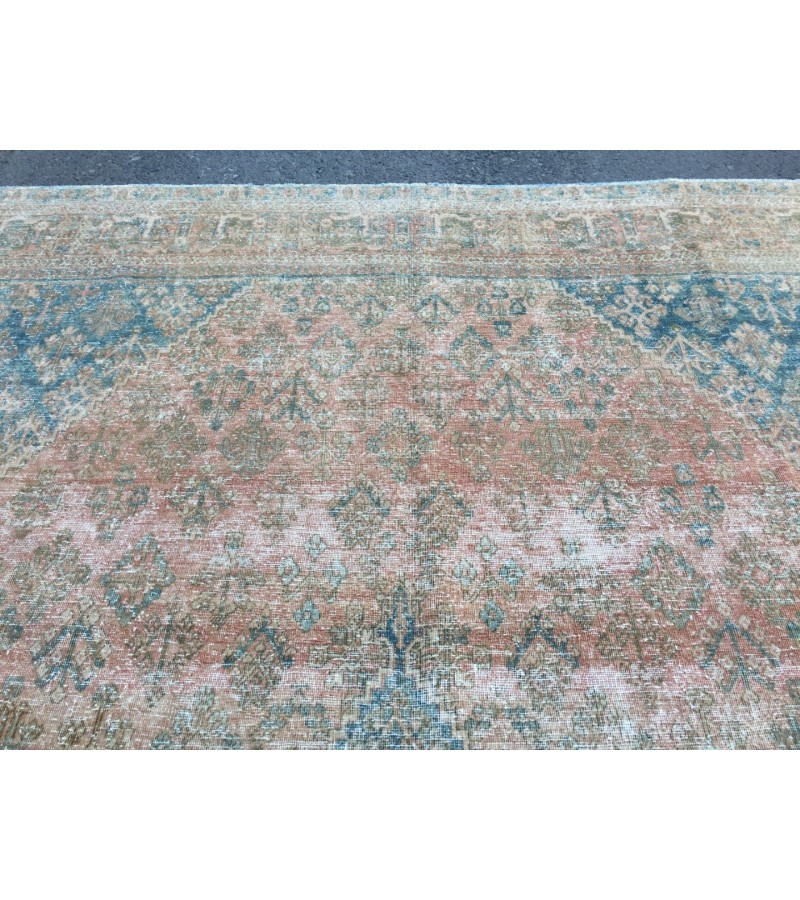 10x13 Geometric Vintage rug for living room, Area rug, pastel red rug, 9'6 X 12'6 Bedroom rug