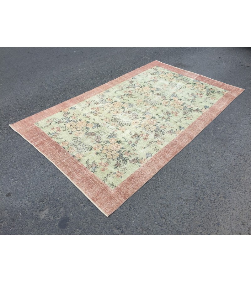 5x8 floral pastel green rug , handmade woven rug, 4'9 X 8'2 Living room rug