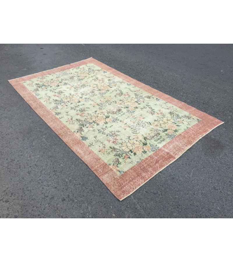 5x8 floral pastel green rug , handmade woven rug, 4'9 X 8'2 Living room rug