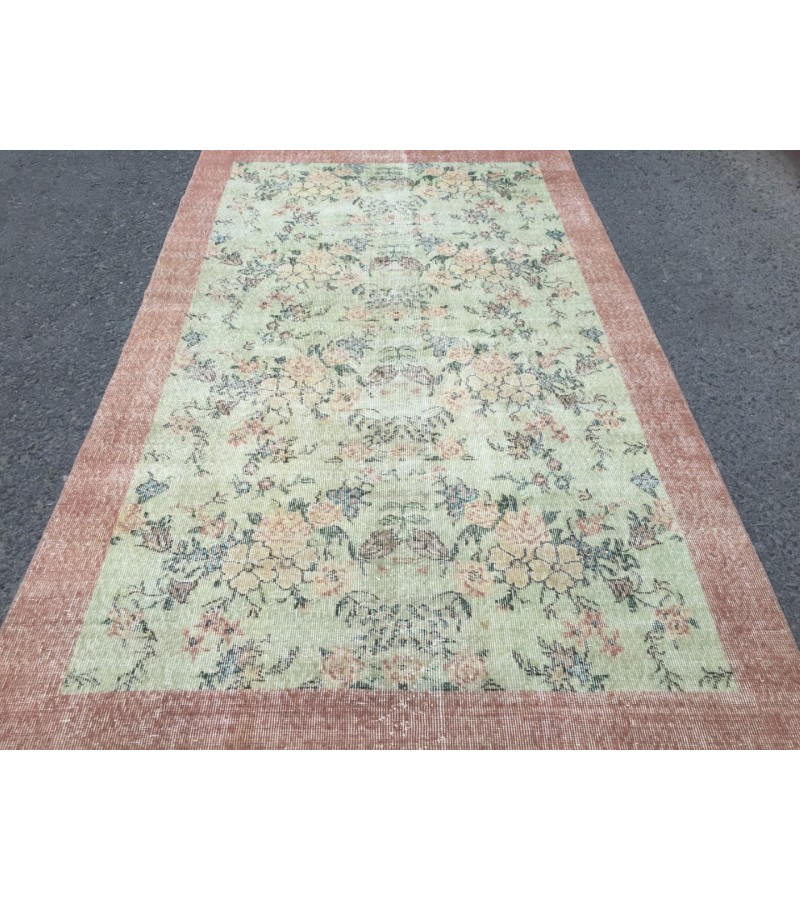 5x8 floral pastel green rug , handmade woven rug, 4'9 X 8'2 Living room rug