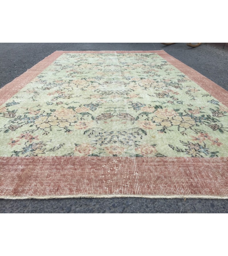 5x8 floral pastel green rug , handmade woven rug, 4'9 X 8'2 Living room rug