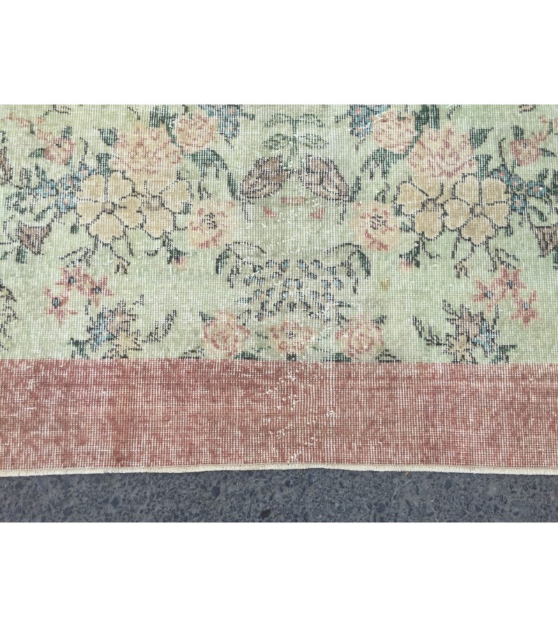 5x8 floral pastel green rug , handmade woven rug, 4'9 X 8'2 Living room rug