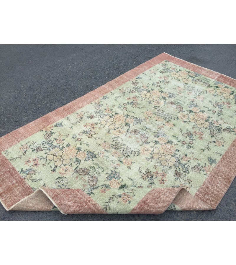 5x8 floral pastel green rug , handmade woven rug, 4'9 X 8'2 Living room rug