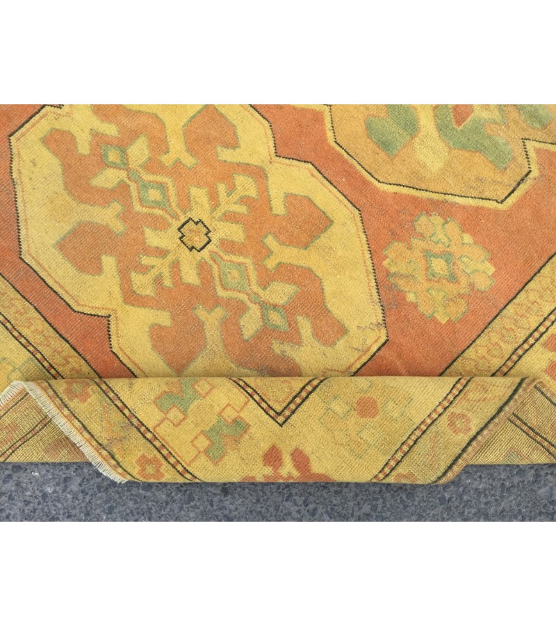 6x8 rustic warm color rug, Yellow Orange Area Rug, Turkish rug , 5'6 X 8'1 Living room rug