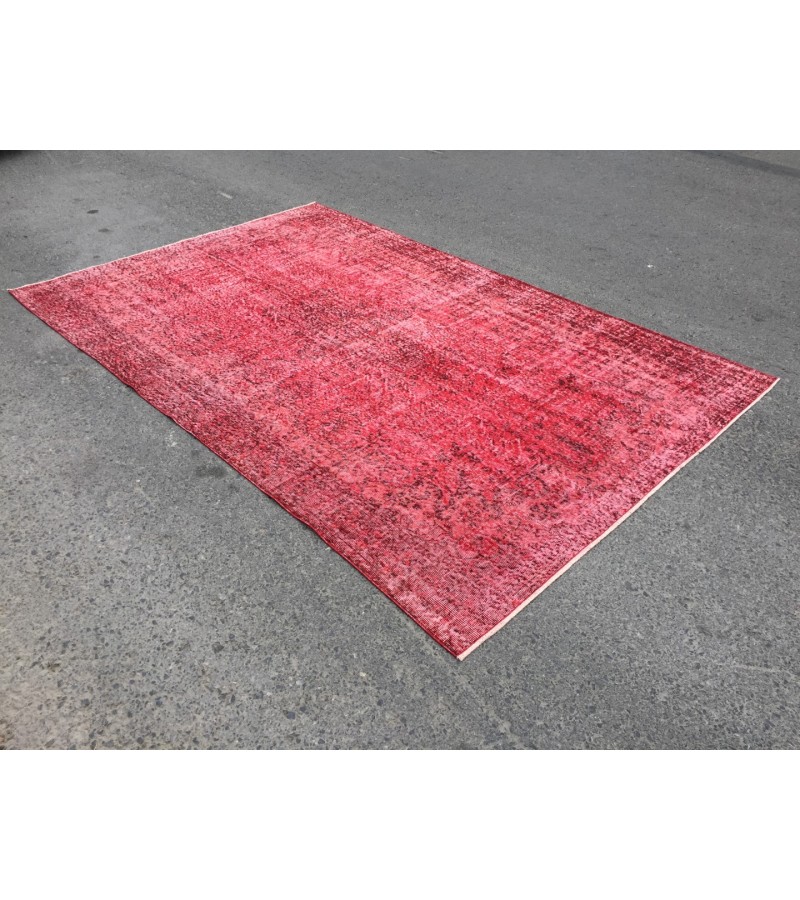6x10 retro woven red rug, Living room rug, 6'4 X 9'9 red Turkish rug