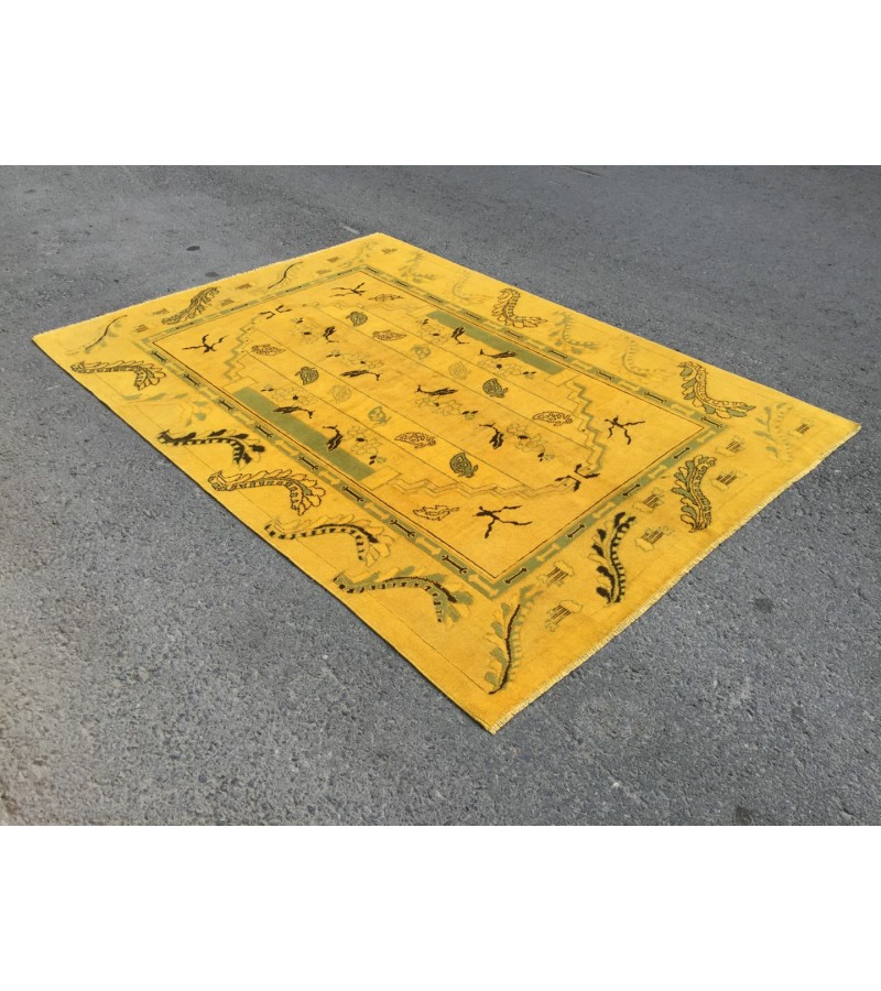 6x8 abstract yellow rug, modern Area Rug, Turkish rug , 6'1 X 8' Living room rug
