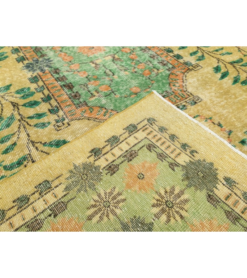 7x11 handmade yellow green rug, , Vintage rug , 7'1 X 10'10 Bedroom Rug , Turkish Rug