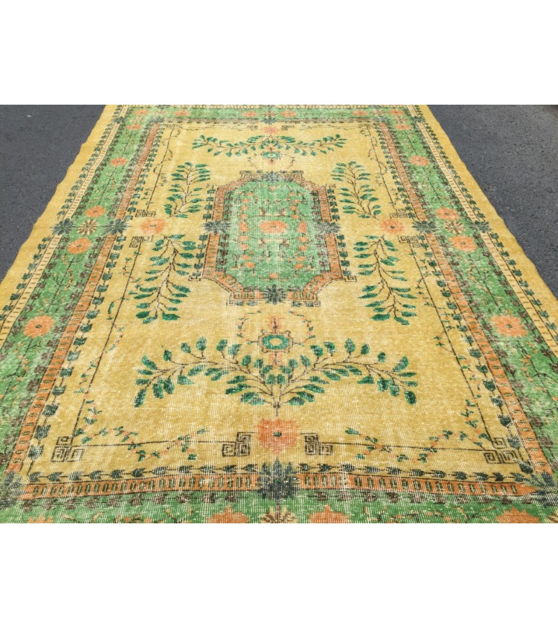 7x11 handmade yellow green rug, , Vintage rug , 7'1 X 10'10 Bedroom Rug , Turkish Rug