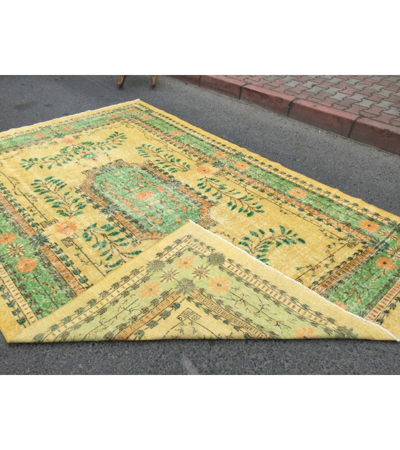 7x11 handmade yellow green rug, , Vintage rug , 7'1 X 10'10 Bedroom Rug , Turkish Rug