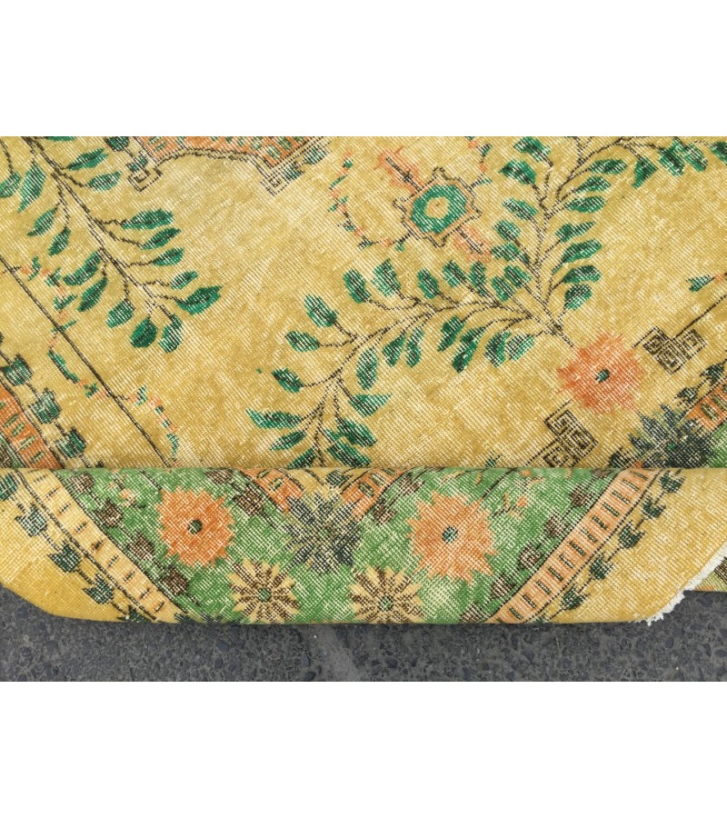 7x11 handmade yellow green rug, , Vintage rug , 7'1 X 10'10 Bedroom Rug , Turkish Rug