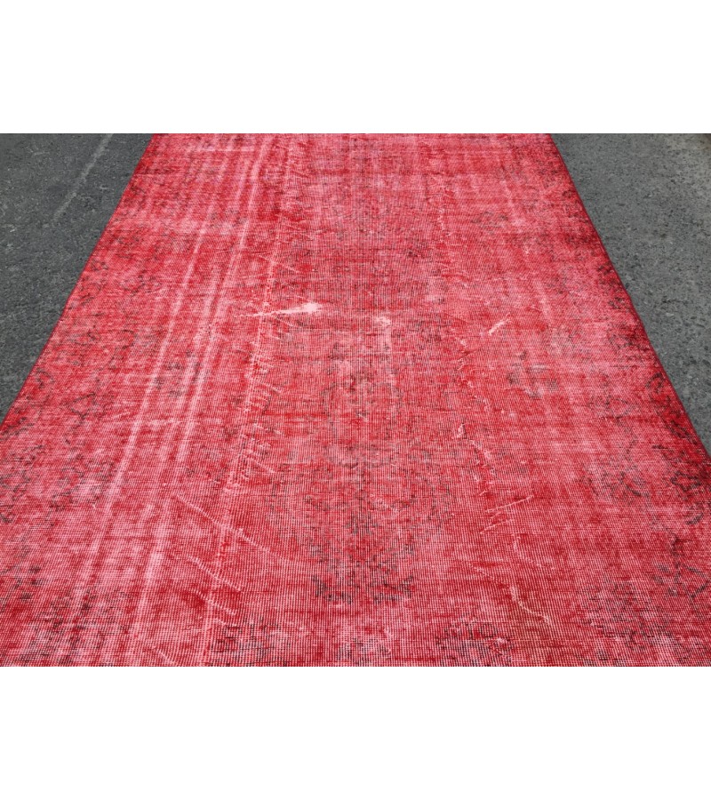 6x9 Red Living room rug, faded woven rug, 5'8 X 9'1 Turkish rug