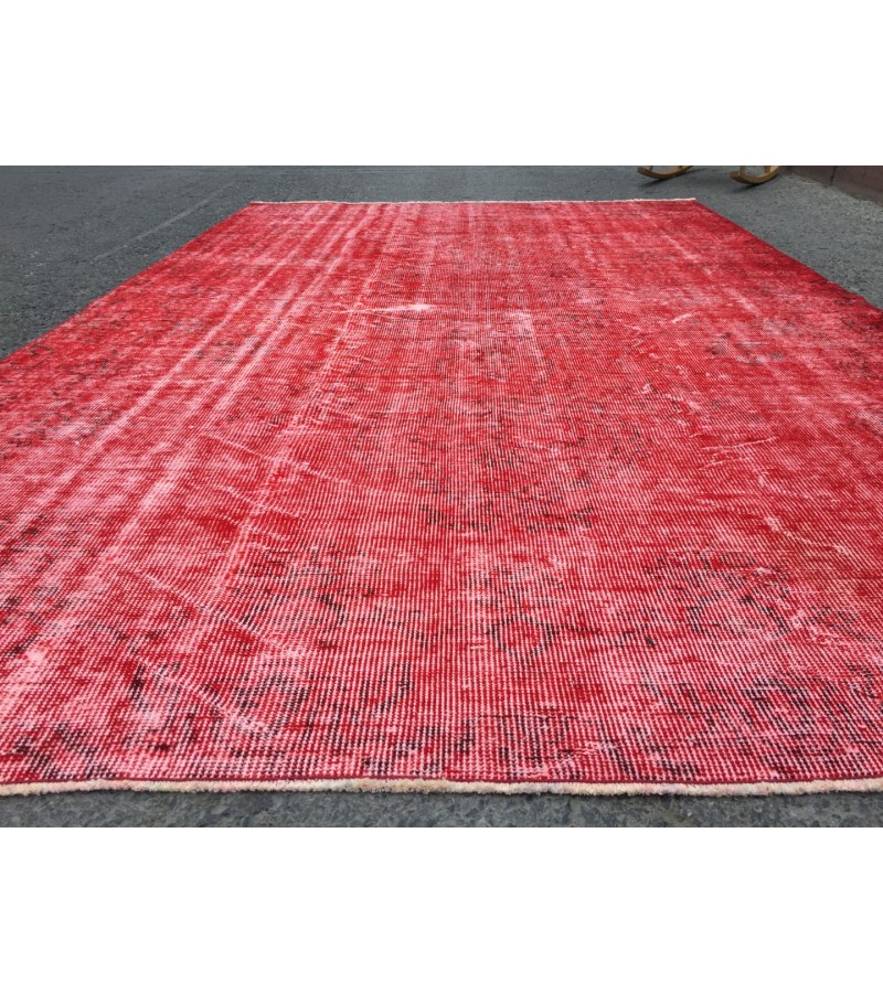 6x9 Red Living room rug, faded woven rug, 5'8 X 9'1 Turkish rug