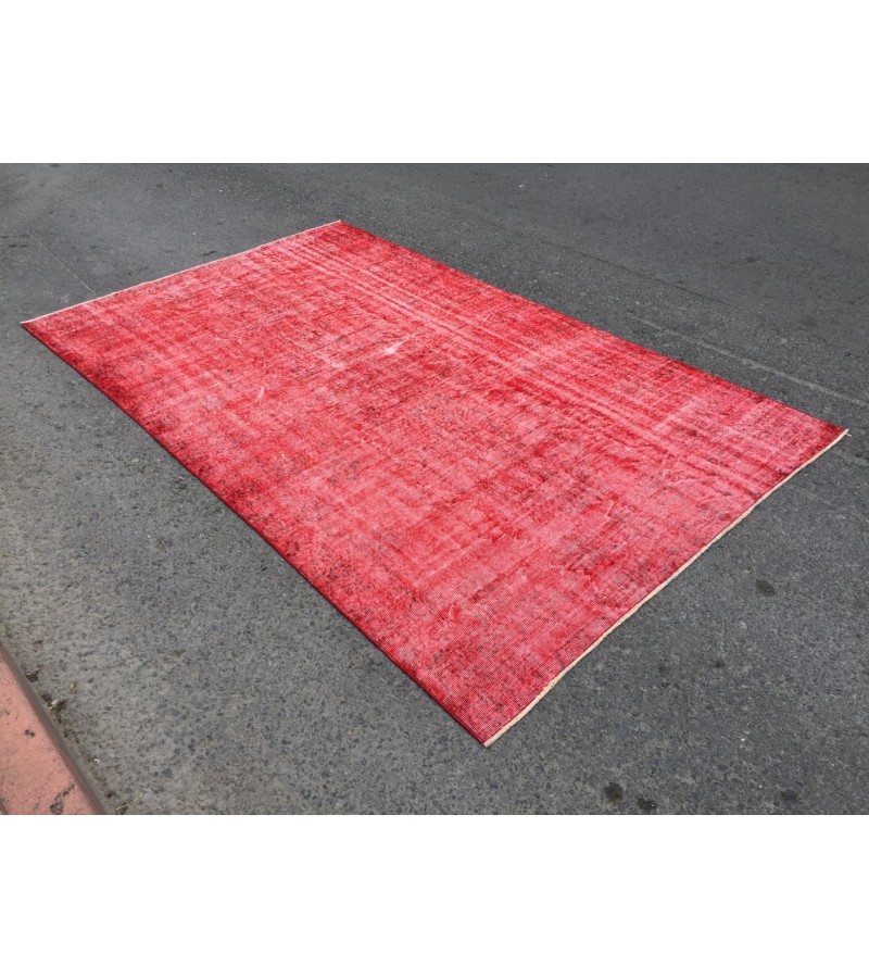 6x9 Red Living room rug, faded woven rug, 5'8 X 9'1 Turkish rug