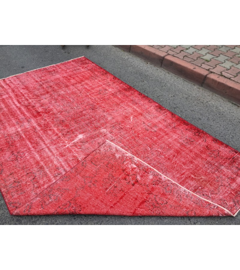 6x9 Red Living room rug, faded woven rug, 5'8 X 9'1 Turkish rug
