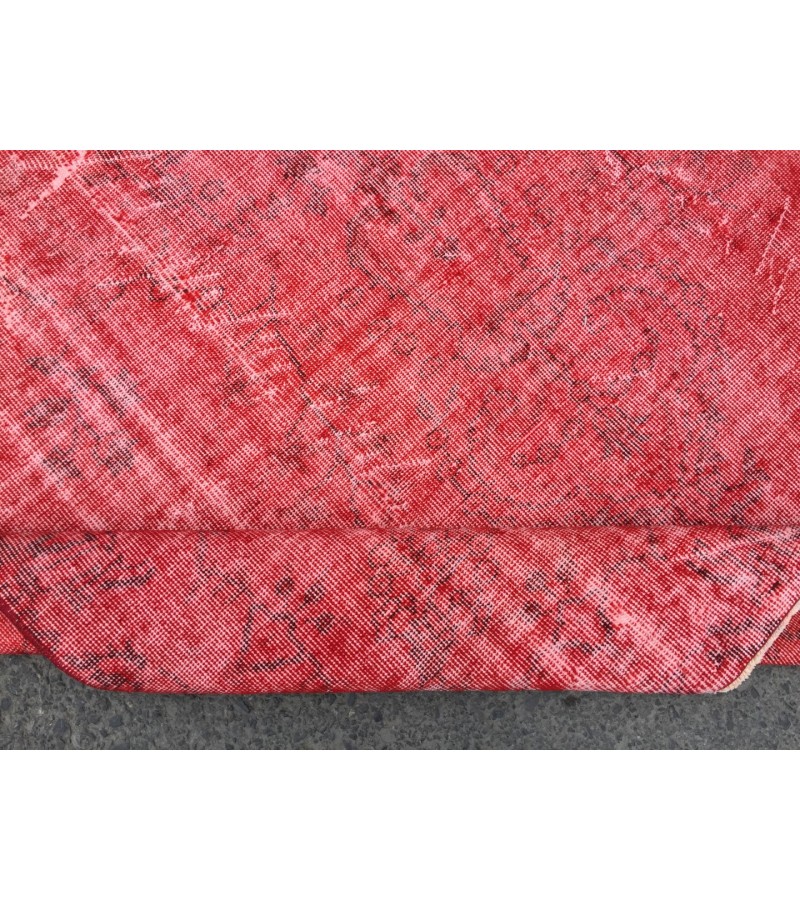 6x9 Red Living room rug, faded woven rug, 5'8 X 9'1 Turkish rug