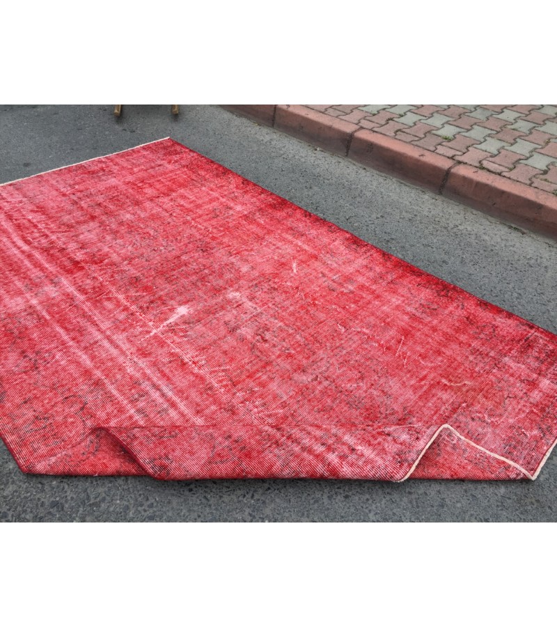 6x9 Red Living room rug, faded woven rug, 5'8 X 9'1 Turkish rug