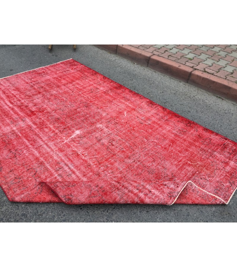 6x9 Red Living room rug, faded woven rug, 5'8 X 9'1 Turkish rug