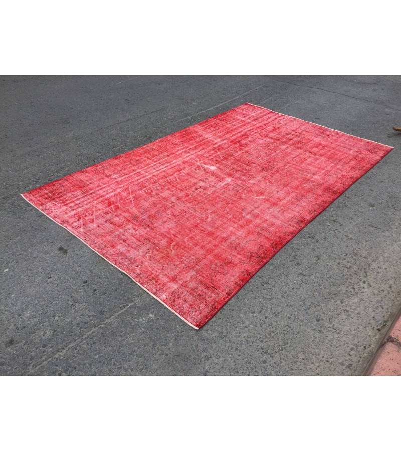 6x9 Red Living room rug, faded woven rug, 5'8 X 9'1 Turkish rug