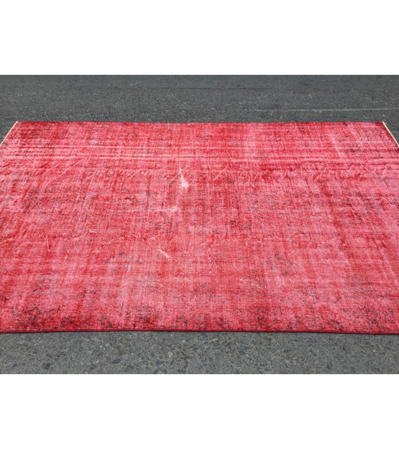 6x9 Red Living room rug, faded woven rug, 5'8 X 9'1 Turkish rug
