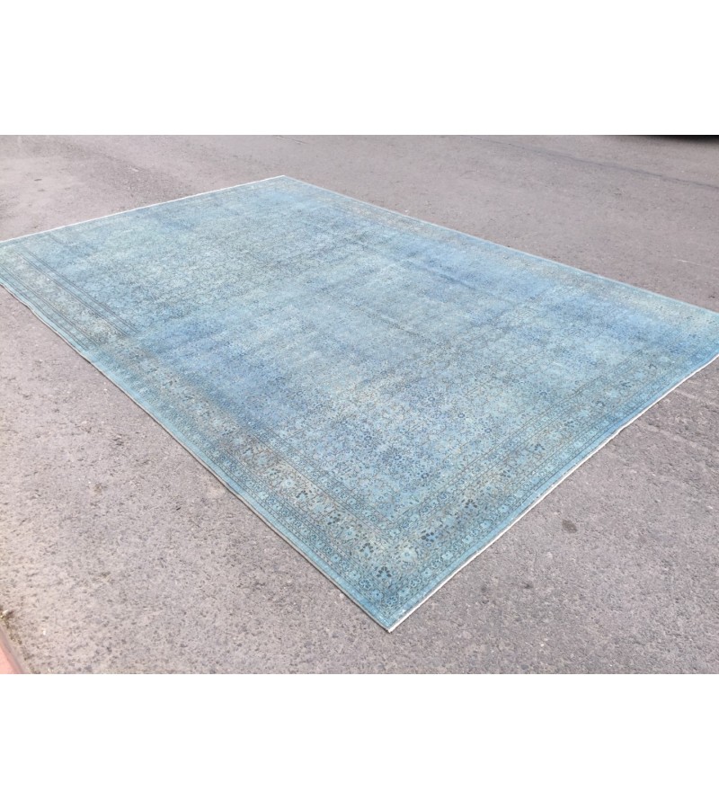 9x13 Pastel Handmade Rug , oversize area rug , 8'9 X 13' living room rug , blue teal rug