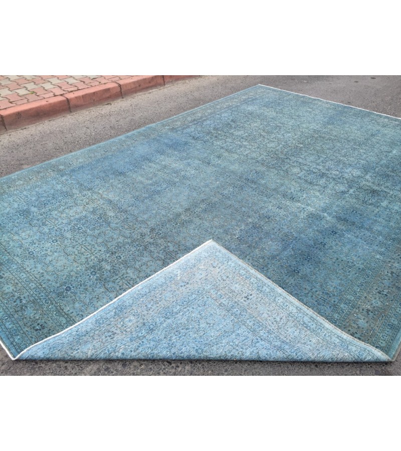 9x13 Pastel Handmade Rug , oversize area rug , 8'9 X 13' living room rug , blue teal rug