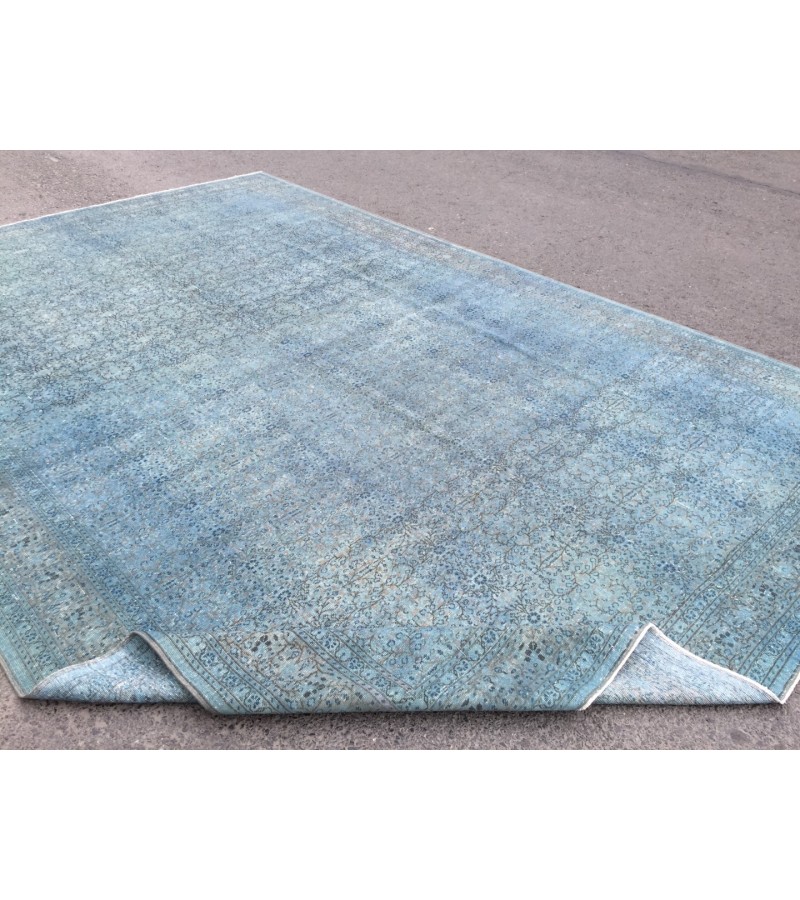 9x13 Pastel Handmade Rug , oversize area rug , 8'9 X 13' living room rug , blue teal rug