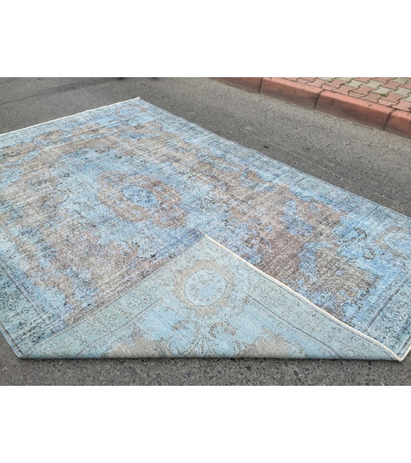 7x10 retro dining room rug, distressed rug, area rug, 6'9 X 10'1 wool rug