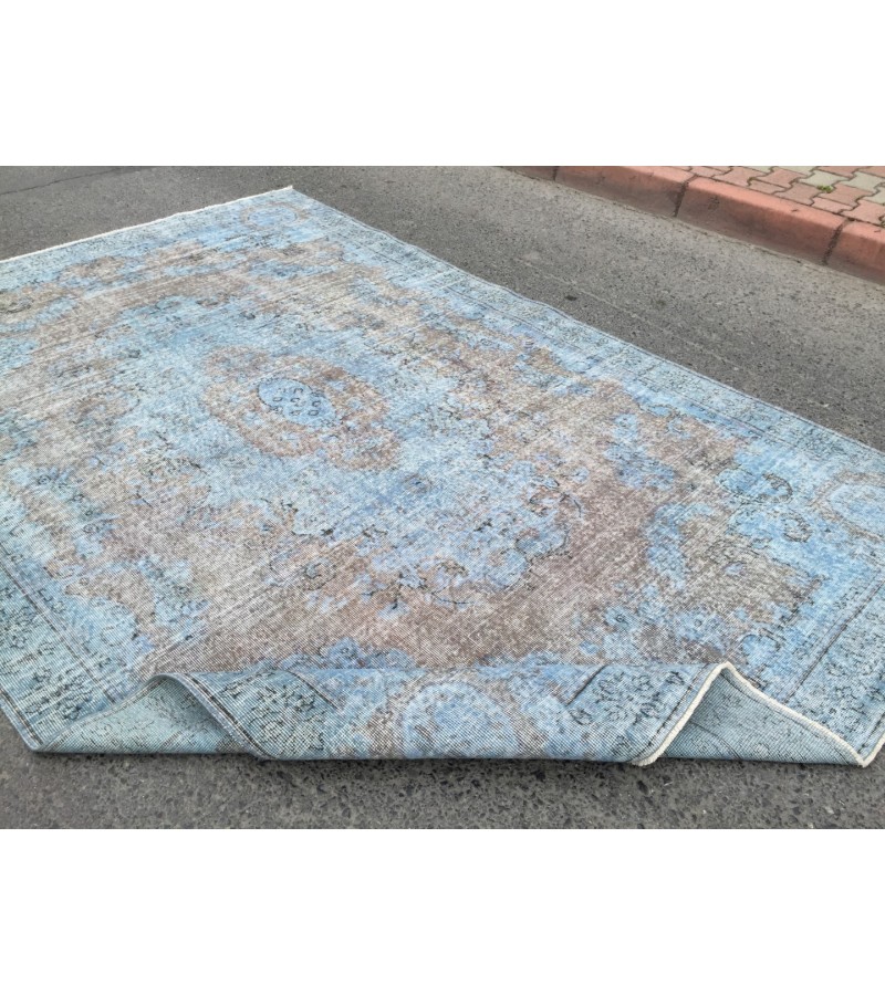 7x10 retro dining room rug, distressed rug, area rug, 6'9 X 10'1 wool rug