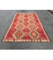 6x10 wool geometric area rug, modern boho red retro kilim, 5'7 X 9'6 Turkish home decor rug