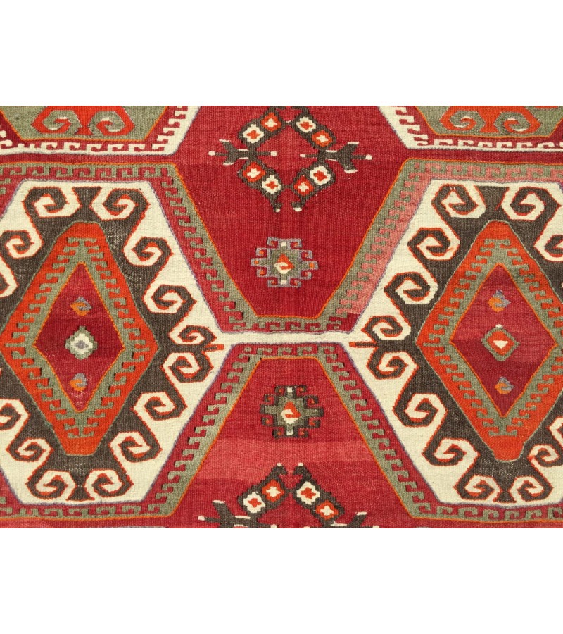 6x10 wool geometric area rug, modern boho red retro kilim, 5'7 X 9'6 Turkish home decor rug